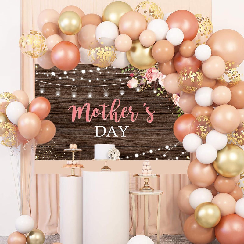 Mocsicka Mother's Day Backdrop Banner Thanks Mother Mom's Day Party Banner Rustic Wood Floral Mother's Day Background Mother's Gift Wall Decoration Banner - Image 4
